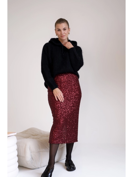 Bordowa cekinowa spódniczka midi Glam